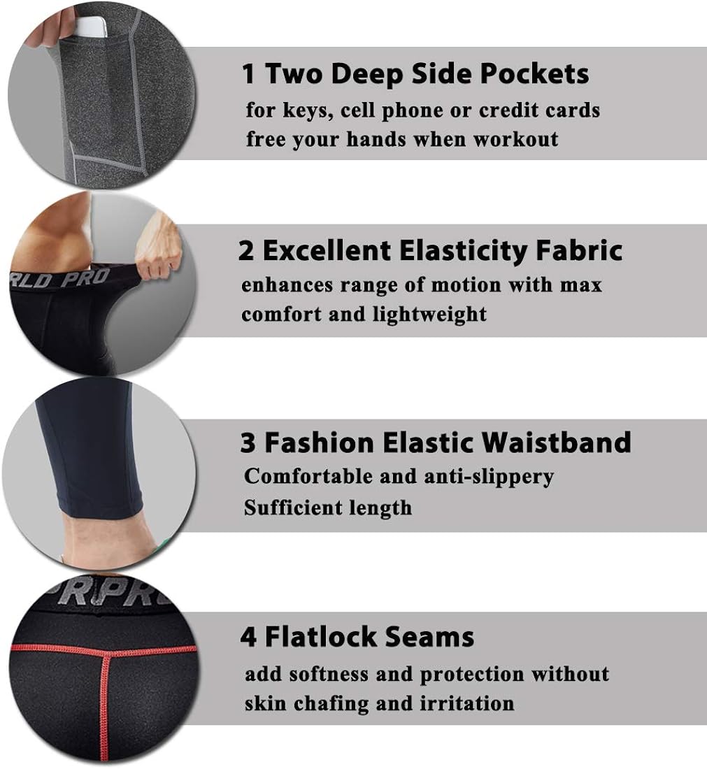 SILKWORLD Men's 1~3 Pack Compression Pants Pockets Dri Fit Gym Leggings Baselayer Running Tights at  Men’s Clothing store