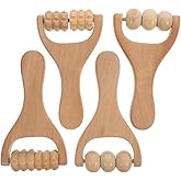 LALAFINA 4Pcs Wooden Massager Rollers Handheld Bead Rollers Lymphatic Acupressure Massage Tool for Men Women Foot, Legs, Arms, Light Brown