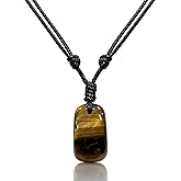 Ladywowu Tiger Eye Necklace for Women & Men, Natural Gemstone Necklace with Adjustable Drawstring, Handmade Brown Boho Jewelry