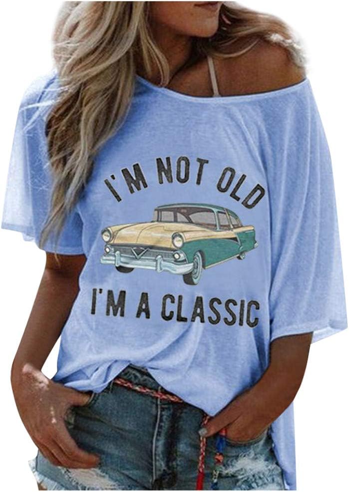 Vedolay Shirts for Women Fashion Round Neck Letter Print Tee Shirt Funny Casual Short Sleeve T-Shirt Top Blouses