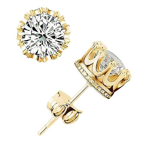 Ohrstecker Krone Zirkonia Damen Herren Ohrringe Kristall 925 Silber Plattiert Vintage Retro