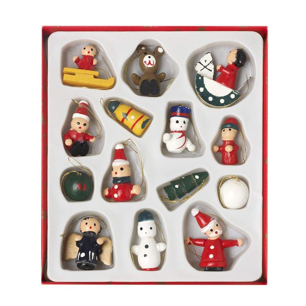 Luck and Luck Small Hanging Christmas Wooden Twiggy Tree Decorations x 14