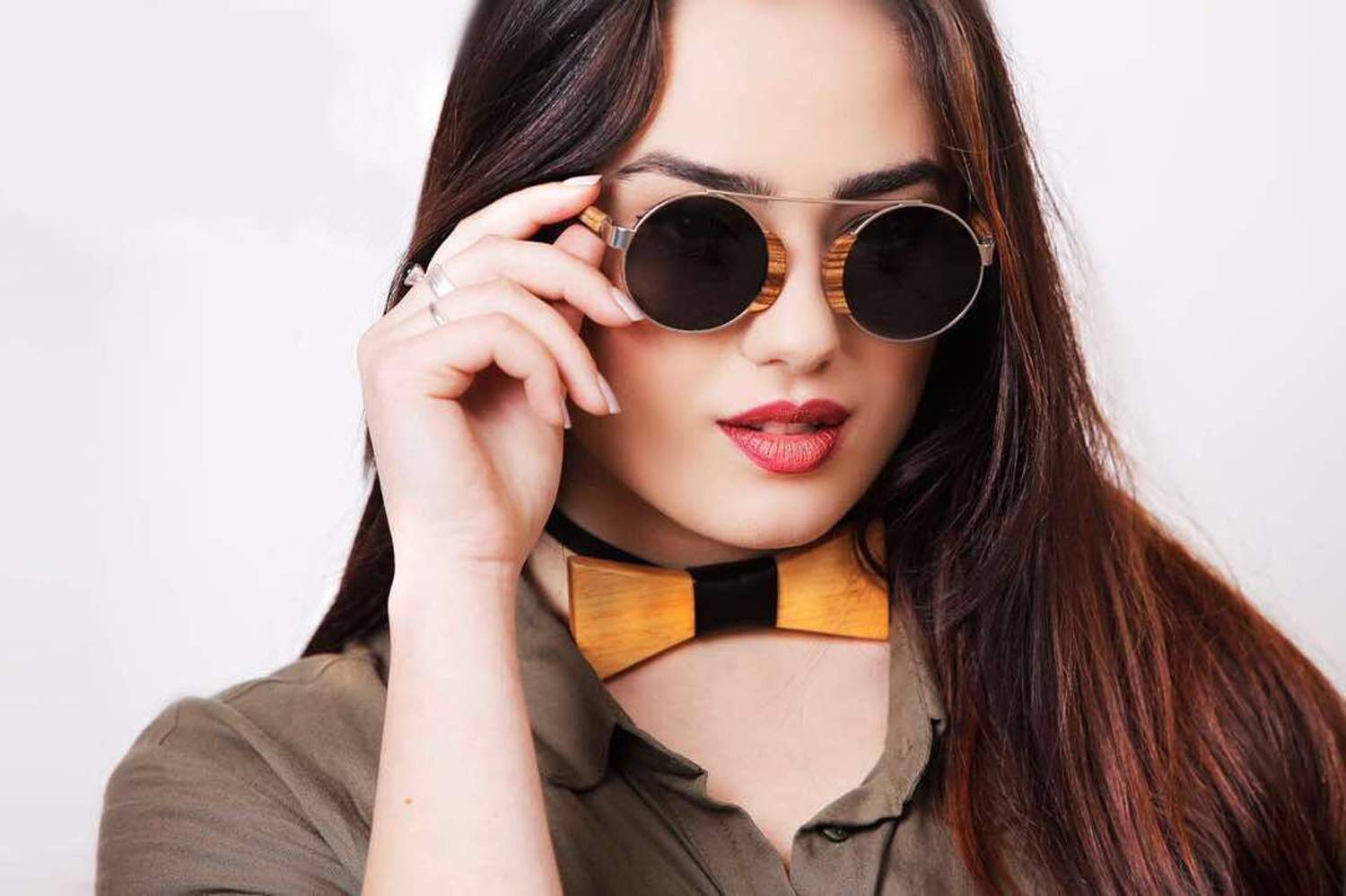 Ablibi Vintage Lennon Style Polarized Circle Sunglasses Men\'s Ozzy Elton Hippie Round Small Retro Design Wood Shades (Zebrawood, Solid Brown)