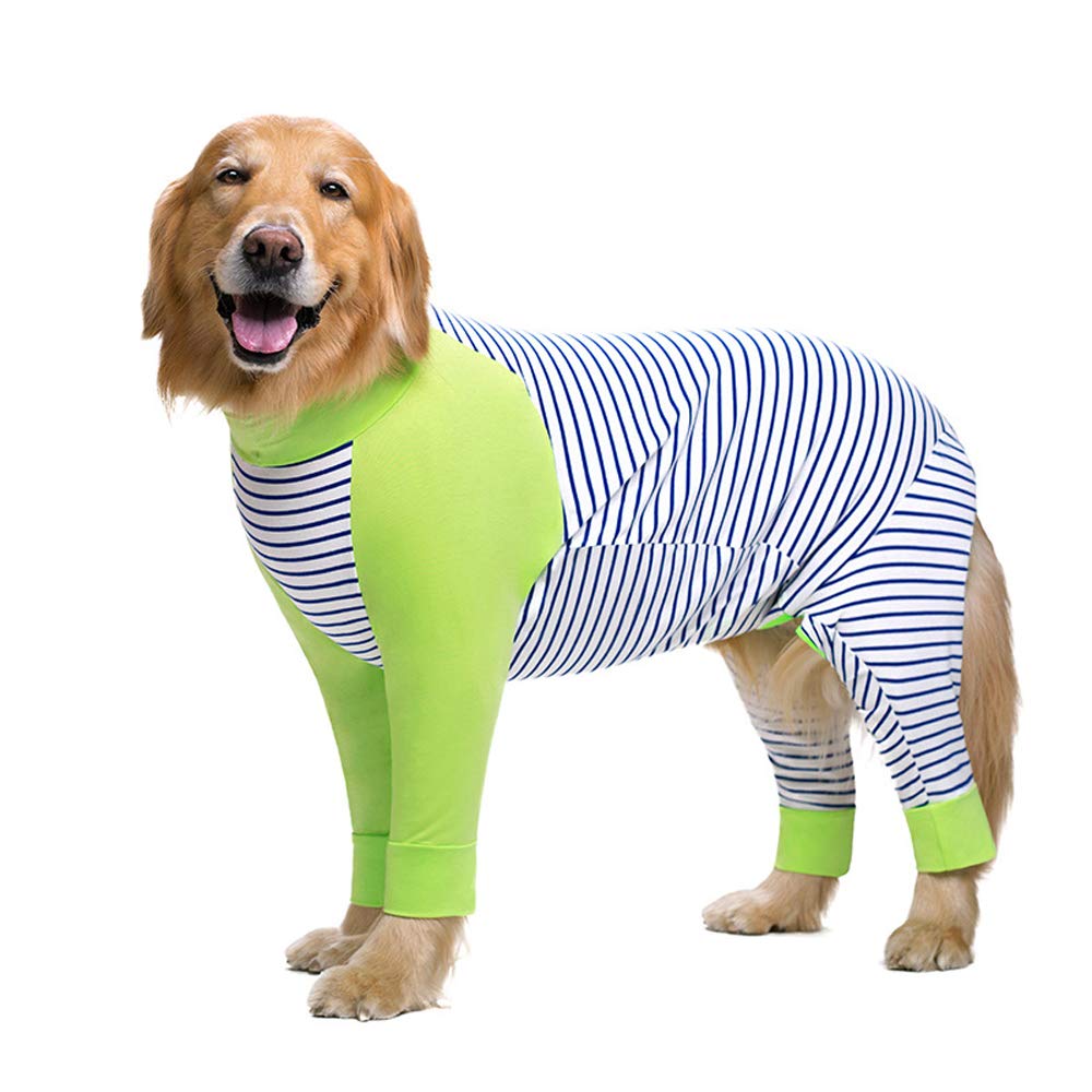 Pet Clothes, Dog Stripe Shirt Lightweight Pajamas 4 Legs Jumpsuit Cotton Onesies T-Shirt for Medium Large Dog (38#, Blue)