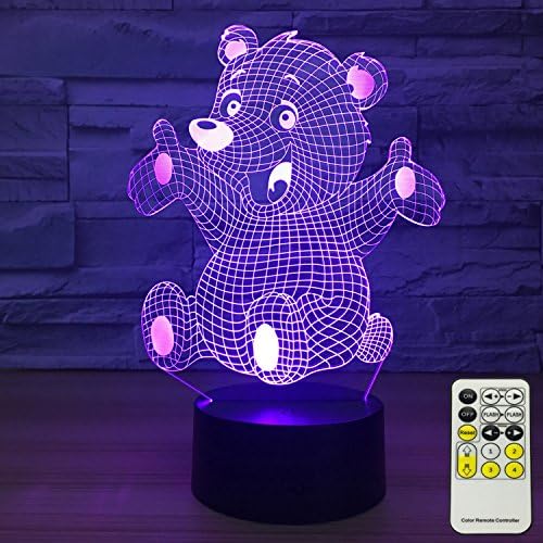 INSONJOHY Teddy Bear 3D Optical Illusion Night Lights for Kids and Adults Touch Table Desk Lamp 7 Colors Change with Remote As A Gift Idea for Girls Baby Room Decor or Christmas Gift(Cute bear)