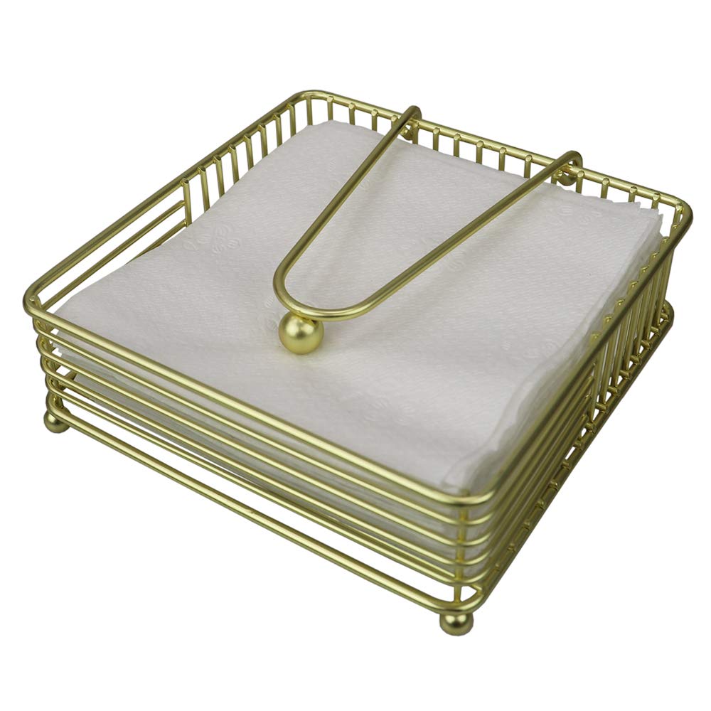 Home Basics NH37055 Halo Steel Napkin Holder with Weighted Pivoted Arm, Gold
