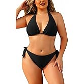 Tempt Me Women Plus Size Triangle Bikini Halter Two Piece Swimsuit Sexy Tie Side Bathing Suits