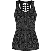 Sister Amy Women's Skull Print Hollow Out T-Shirt Crew Neck Plus Size Tank Top