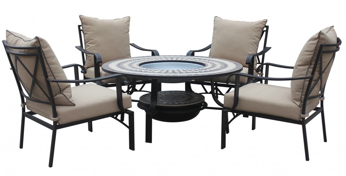 Dreams4Home Gartentischset 'Lissabon' - Tisch, Tisch mit Feuerstelle