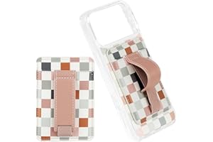 Walli Compatible Magnetic Phone Wallet for iPhone - Slim Card Holder with Kickstand & Finger Strap, Cute and Functional Accessory for Magnetic Case - Coastal Check