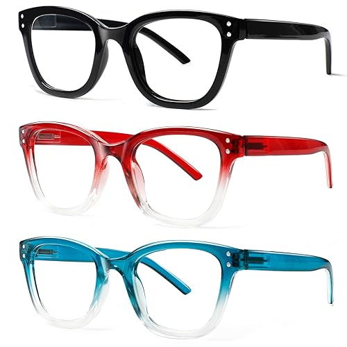 JOSCHOO Reading Glasses 3 Pack Blue Light Blocking Readers Spring Hinge Glasses for Reading for Men and Women (3 Mix Clour-3, 2.25, x)