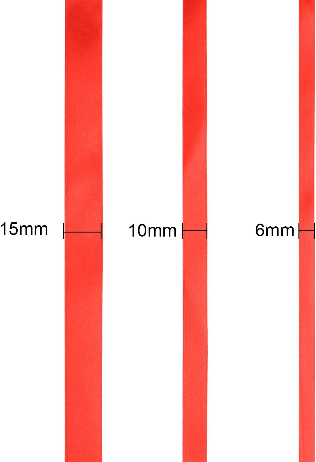 FEPITO Red Satin Ribbon Christmas Wrapping Ribbon 6mm 10mm 15mm Ribbons for Crafts Gift Wrapping Christmas Decorations (23M/Roll x 3Rolls) (Red) - Image 3