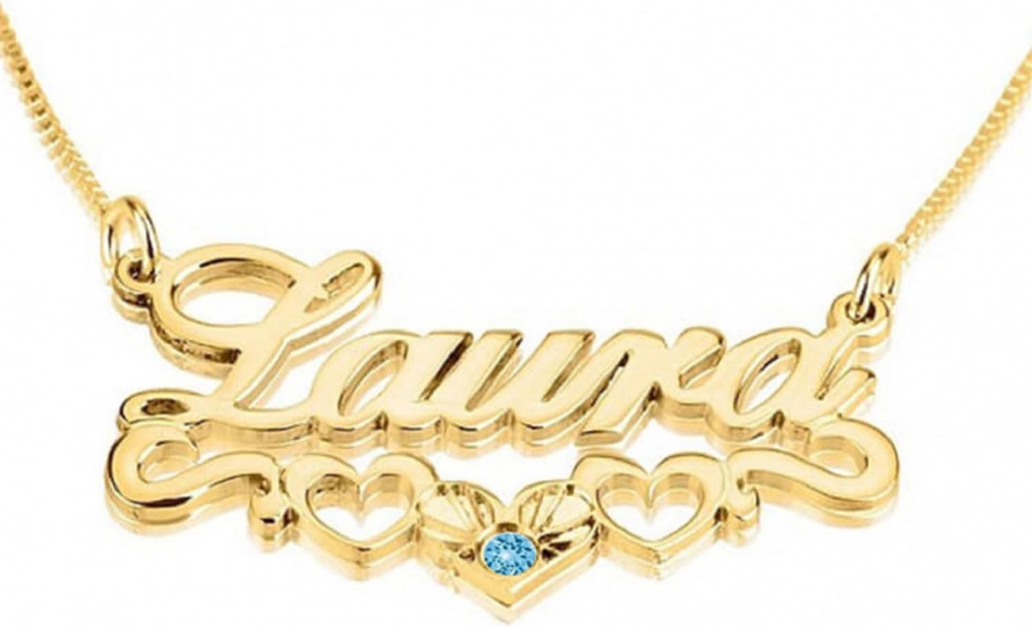 Personalized Custom 24K Gold Plated Hearts Name Necklace with Swarovski Stone Jewelry