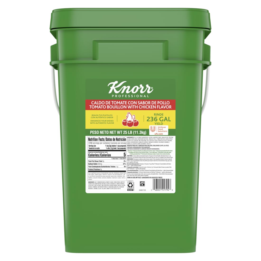 Knorr Professional Caldo de Tomate, Tomato Bouillon with Chicken Flavor Granulated Base, Bouillon as a Base, Marinade, Flavor Enhancer, Shelf Stable Convenience, 236 Gallon Yield, 25 lbs (Pack of 1) Image