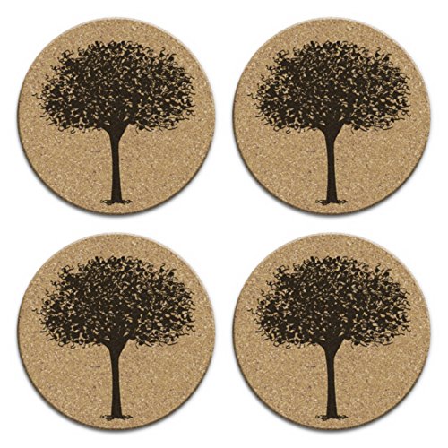 Squiggle Tree Round Cork Drink Coaster Gift Set of 4 Housewarming Gift Dorm Room Decor