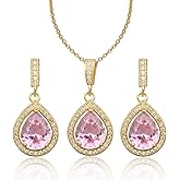 Teardrop Jewelry Set for Women - Sterling Silver Small Teardrop Cubic Zirconia Crystal CZ Rhinestone Drop Earrings and Pendant Necklace Set for Wedding Bride Bridesmaids Mother of Bride Prom Party Bridal Costume Jewelry