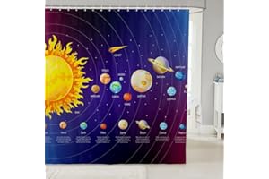 jejeloiu Solar System Bath Curtain Outer Space Shower Curtain for Kids Universe Planets Bathroom Shower Curtain Set Polyester Galaxy Blue Purple Decor Kids Bathroom Accessories 72"x72"