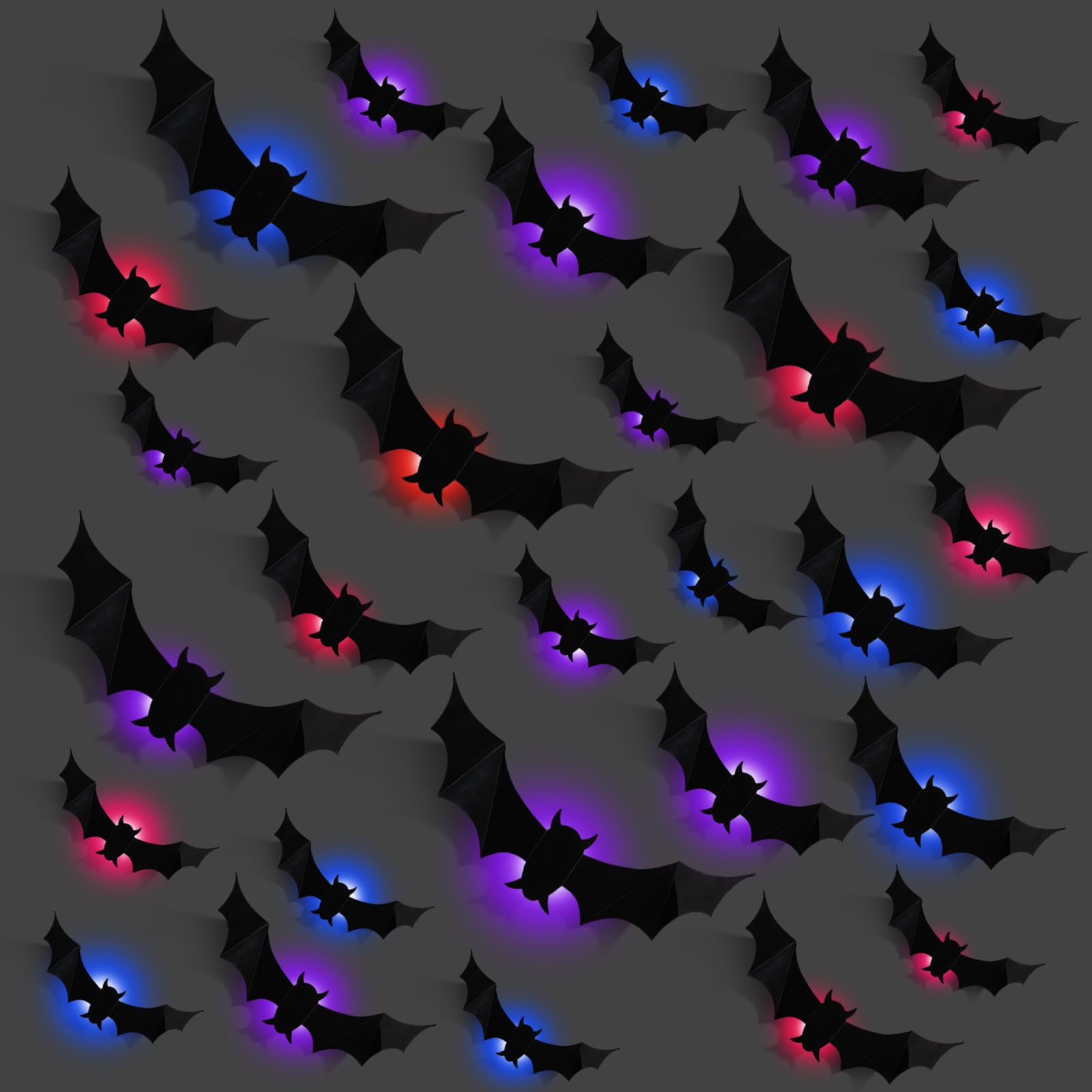 Photo 1 of Makevivi 24 Pcs Halloween Bats Decorations - 3D Bat Wall Decor Lights 10 Styles Waterproof PVC, for Halloween Party Supplies Outdoor Decor Window Desk Door Decorations