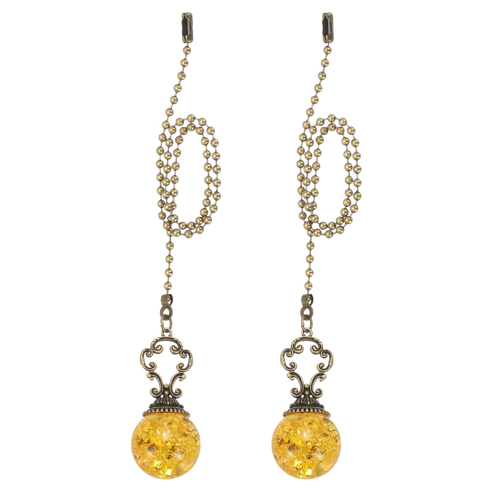 PATIKIL 15" Ceiling Fan Pull Chain, 2 Pcs Crystal Pull Chain Fan Connector Vintage Ceiling Fan Ornament Fan Chains Extender for Ceiling Light Lamp Fans, Amber (Ball)