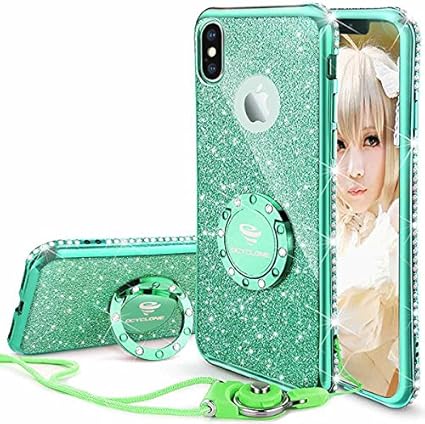 Amazon Ocyclone Iphonex Iphonexs 適応 リング付きケース キラキラ かわいい おしゃれ ストラップ ラインストーン 人気女性女子用 アイフォンxケース 対応 耐衝撃 グリーン 家電 カメラ オンライン通販