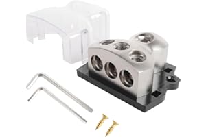 HSZJsto 3 Way Power Distribution Block Car Audio Splitter 1x 0 Gauge Input / 3X 4 Gauge Output Ground Distribution Block Amp for Automotive Car Truck Boat Marine, 1-Pack
