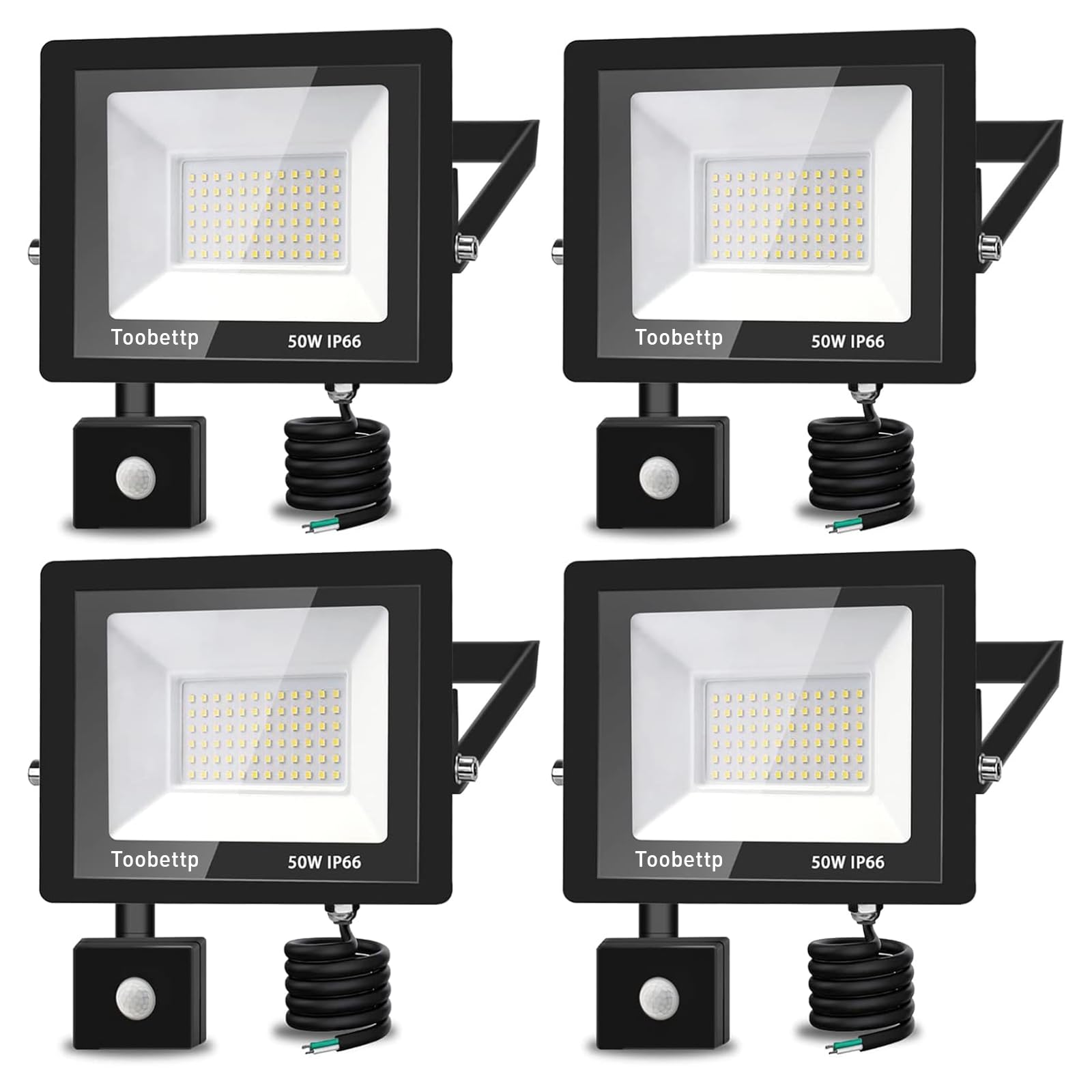LED Floodlight with Motion Sensor 50 W Warm White, 5000 LM Outdoor Spotlight 3500 K IP66 Waterproof for Garden, Garage, Patio, Factories, Stadiums, 4 Pieces