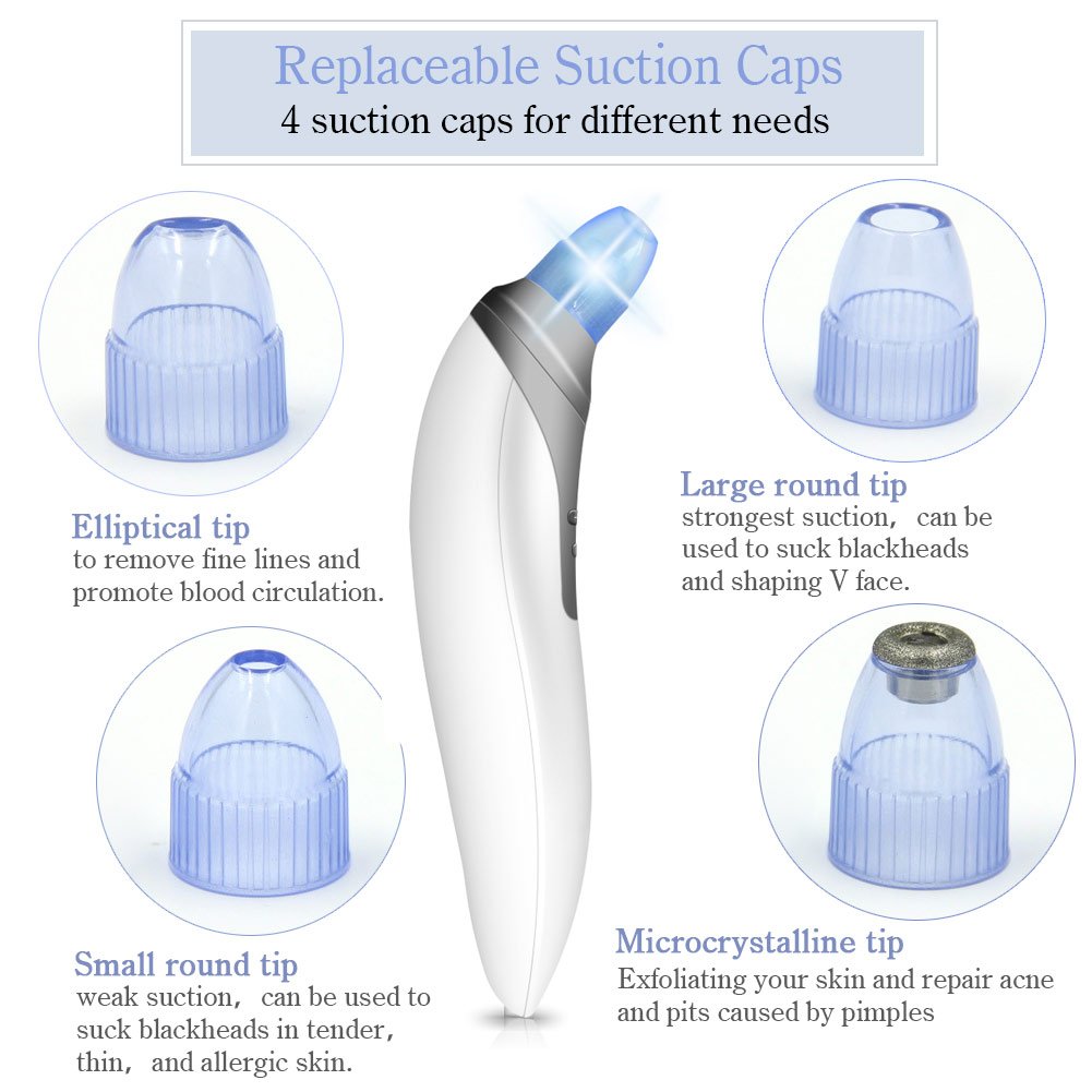 ARINO Aspirazione Viso Pulitore Punti Neri Comedone Facial Pore Cleaner Pulizia Viso Elettrico Estrattore Acne con 4 Testine Detergenti Intercambiabili per Esfoliazione Cura della Pelle Naso Donne Uomini Antirughe USB Ricaricabile Bianco