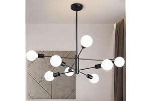 Modern Sputnik Chandeliers Light, 8-Light Black Chandeliers for Dining Room, Height Adjustable Ceiling Lights Farmhouse Chand