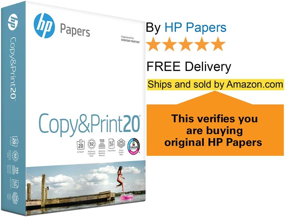 HP Printer Paper 8.5x11 Copy&Print 20 lb 1 Ream 500 Sheets 92 Bright Made in USA FSC Certified Copy Paper HP Compatible 200060 : Office Products