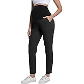 V VOCNI Maternity Pants Quick Dry Stretch Pockets Golf Dressy Work Business Casual Pregnancy Scrub Pants Black Large