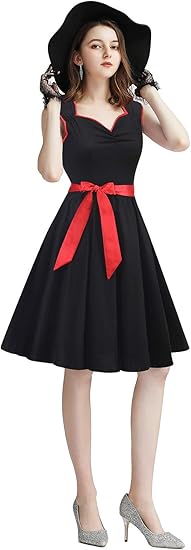 Amazon Co Jp Gardenwed 結婚式ドレス ロカビリー ワンピース レディース 春夏 異色ドレス ベルト付き Aライン ヴィンテージ ノースリーブ Vネック お呼ばれ リゾート 二次会 発表会 ダンス 服 ファッション小物