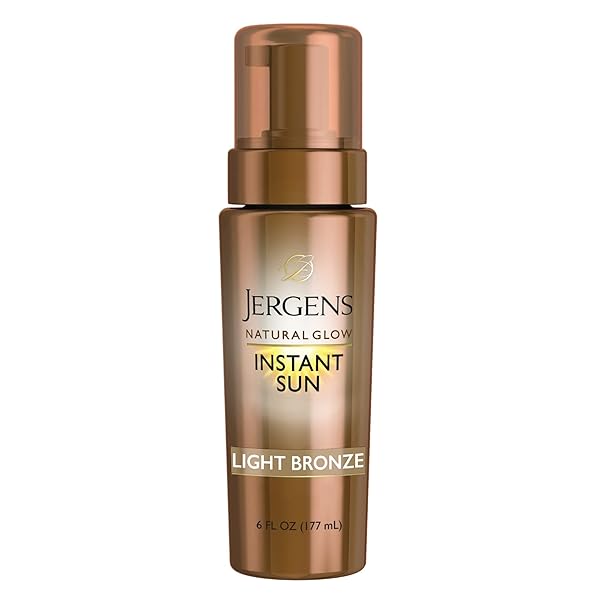 JERGENS NATURAL GLOW INSTANT SUN BODY MOUSSE, SELF TANNER FOR LIGHT BRONZE TAN, SUNLESS TANNING BODY BRONZER FOR NATURAL LOOKING COLOR INSTANTLY, 6 OZ