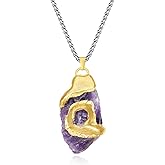 Fuzilai.CJ - Natural Crystal Pendant Necklace - Raw Amethyst, Rose Quartz or Green Quartz Gemstone in Gift Box. Healing Birthstone Jewelry for Women & Men.