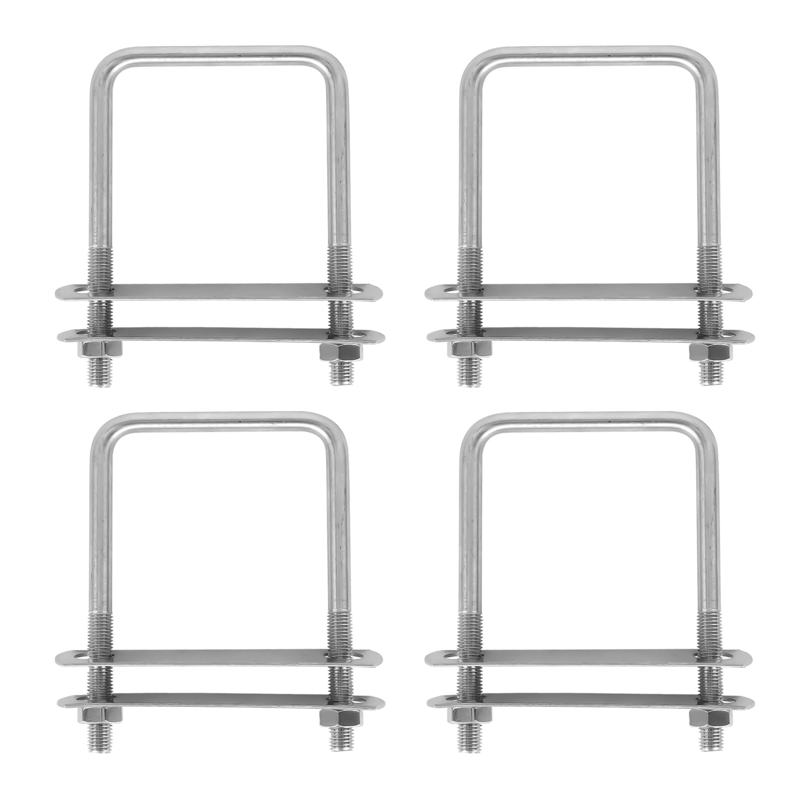 LOMUG 4 x U-bolts M10 U screws 80 mm x 150 mm bolts with 8 counter plates, U-bolt U clamp stainless steel