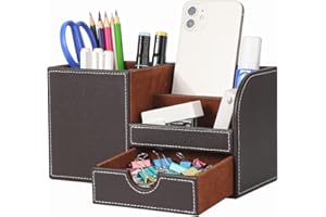 KINGFOM Wooden Struction Leather Multi-function Desk Stationery Organizer Storage Box Pen/Pencil,Cell phone, Business Name Ca