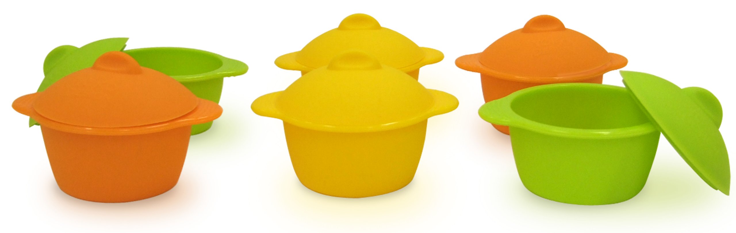 Yoko Design 1134 Set of 6 Mini Silicone Stew Pots - Orange/Yellow/Green - 7 cm