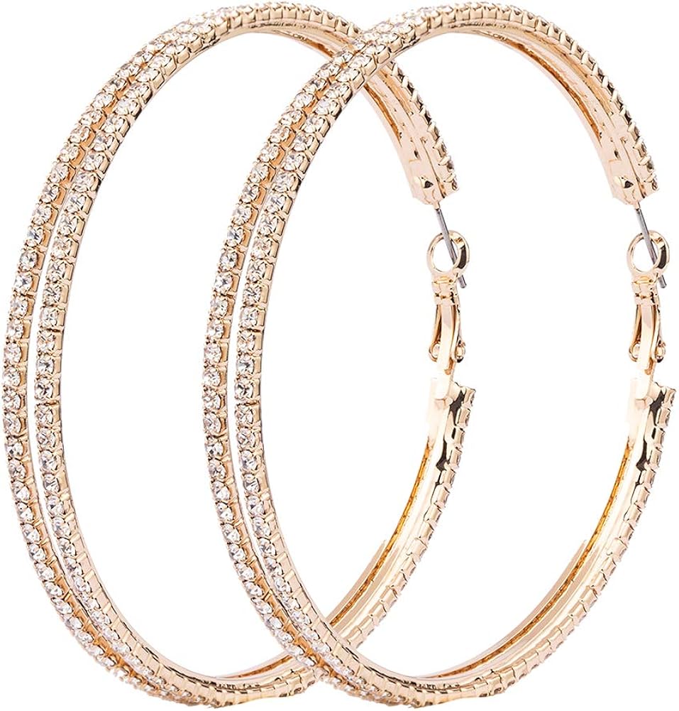 Extra Large Rhinestone Hoop Earrings 2.67 Inch Oversized