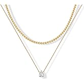 PAVOI 14K Gold Plated Twisted Singapore Chain Layering Choker with Round Solitaire and Serpentine Chain Layering Choker with Pear-Cut Stone Pendant Necklace Pack for Women | Cubic Zirconia Statement Layered Necklace Set