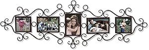 Adeco 5 Openings Decorative Black Metal Filigree Wall Hanging Collage Family Picture Photo Frame - Made to Display Three 4x6 and Two 4x4 Photos