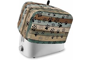 Gavrelixora Brown Teal Blue Farmhouse Toaster Cover 2 Slice, Black Dog Paw Kitchen Appliance Covers with Pocket & Loop, Vintage Wooden Polyester Bread Machine Covers Dust & Fingerprint Protection