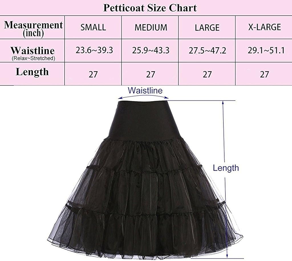 WOWBRIDAL Women's Vintage 50s Rockabilly Petticoat 25" Length Tutu Underskirt at  Women’s Clothing store