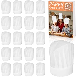lipetol 50 Pack Chef Hats for Kids, Disposable Paper Chefs Hat Bulk DIY Kids Chef Cap for Baking, Cooking, Activity, Pizza Pa