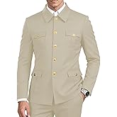 CYANDUSTY 2 Pieces Men Chinese Tunic Suit Safari Suits for Men Gold Button Blazer Pant Set Traditional Wedding