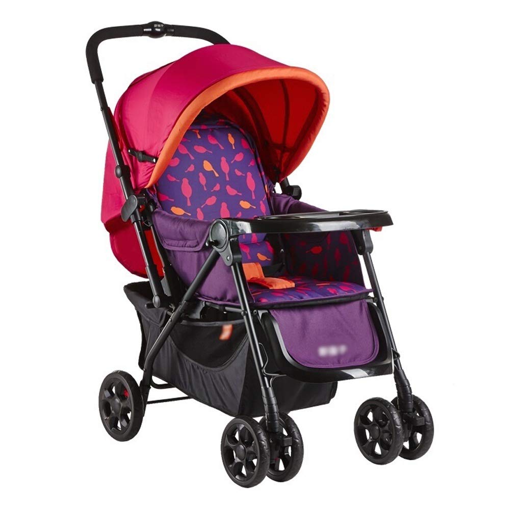 超目玉 色 炭素鋼二方向プッシャートロリーフラットレイフルショックアブソーバー四輪ベビーカーシート15 ベビーカー B07qv877j8 赤 赤 二人多人数用ベビーカー Wangkata Go Th