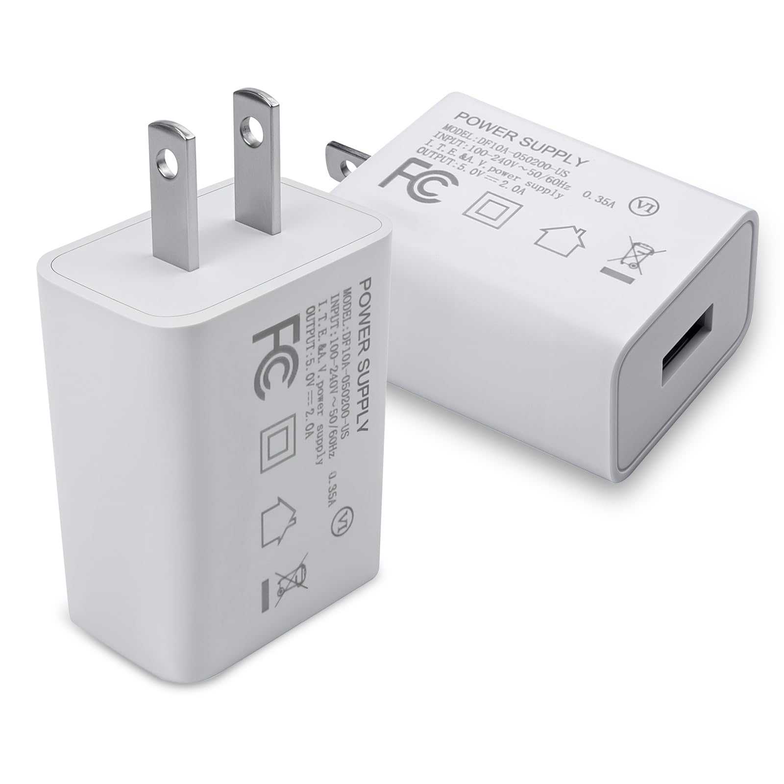Photo 1 of 5V 2A Power Adapter UL Certified,USB Wall Charger Block Plug Box AC Fast Charging Cube Brick Home Travel Use for iPhone 13/14/15/16/17 Pro/Pro Max/Plus, XS/XR/X, Watch Series 8/7 2Pack