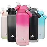 Konokyo Insulated Water Bottle with Straw Lid,24 oz Stainless Steel Vacuum Metal Bottle with Silicone Handle,Cherry Blossom