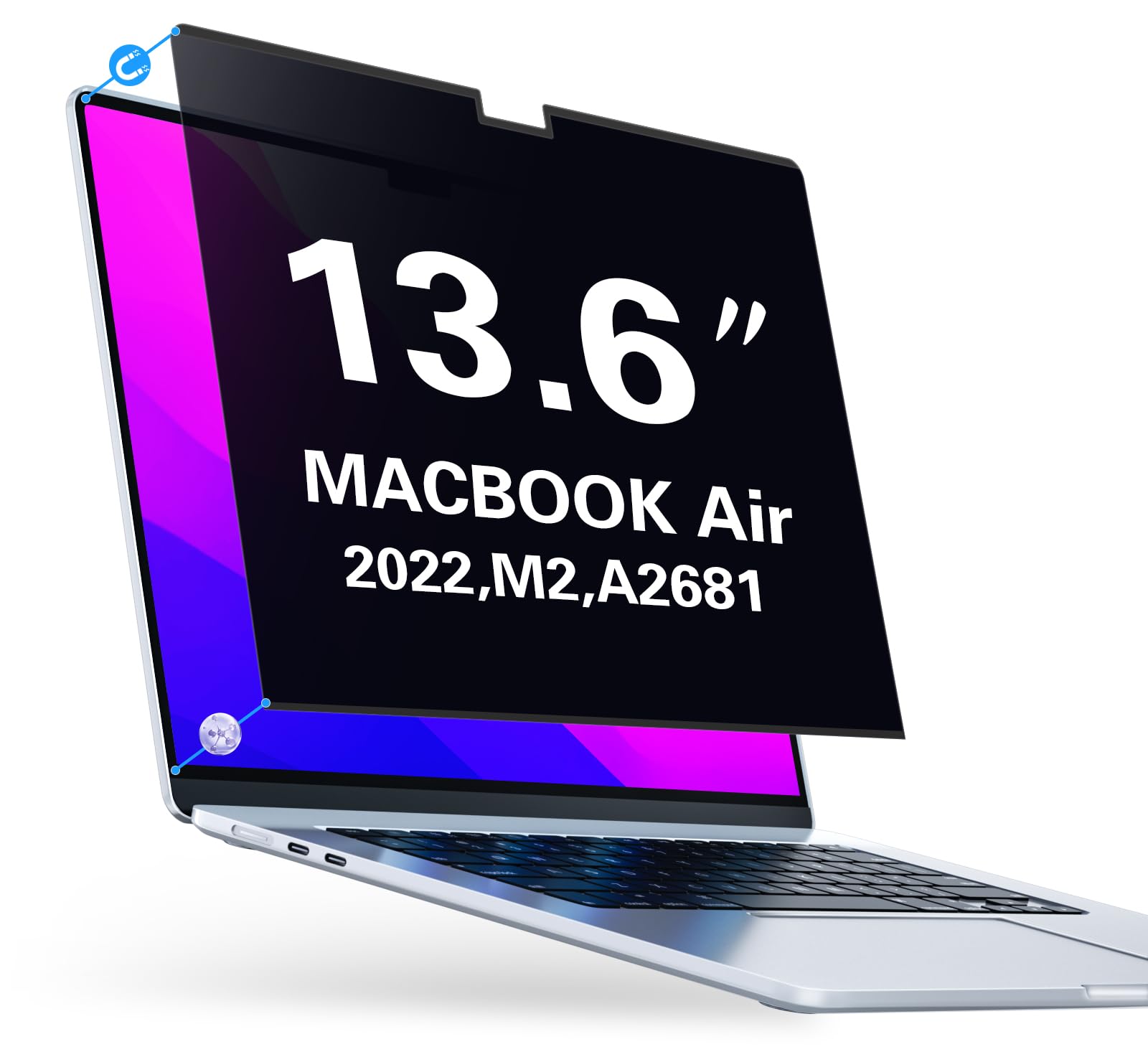 PYS MacBook Air 13.6 Inch Magnetic Privacy Screen for M2 Chip 2022 (A2681) - Removable Anti-Spy Laptop Shield
