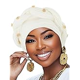 Woeoe Women African Turban Pre-Tied Twisted Beanie Cap Headwear Rhinestone Soft Stretchy Head Turbans