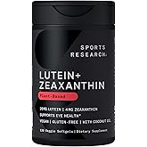 Sports Research® Lutein and Zeaxanthin Capsules - Eye Health Support Supplement Made with Lute-Gen® and Organic Coconut Oil - Vegan Friendly & Non-GMO Verified - 120 Veggie Softgels