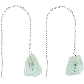 Shivangi Gems Natural Raw Gemstones Threader Earrings, Handmade Dangling Earrings for Women, Silver Plated Earrings, Rough Stones Healing Crystals, Women Jewelry, Gift For Her